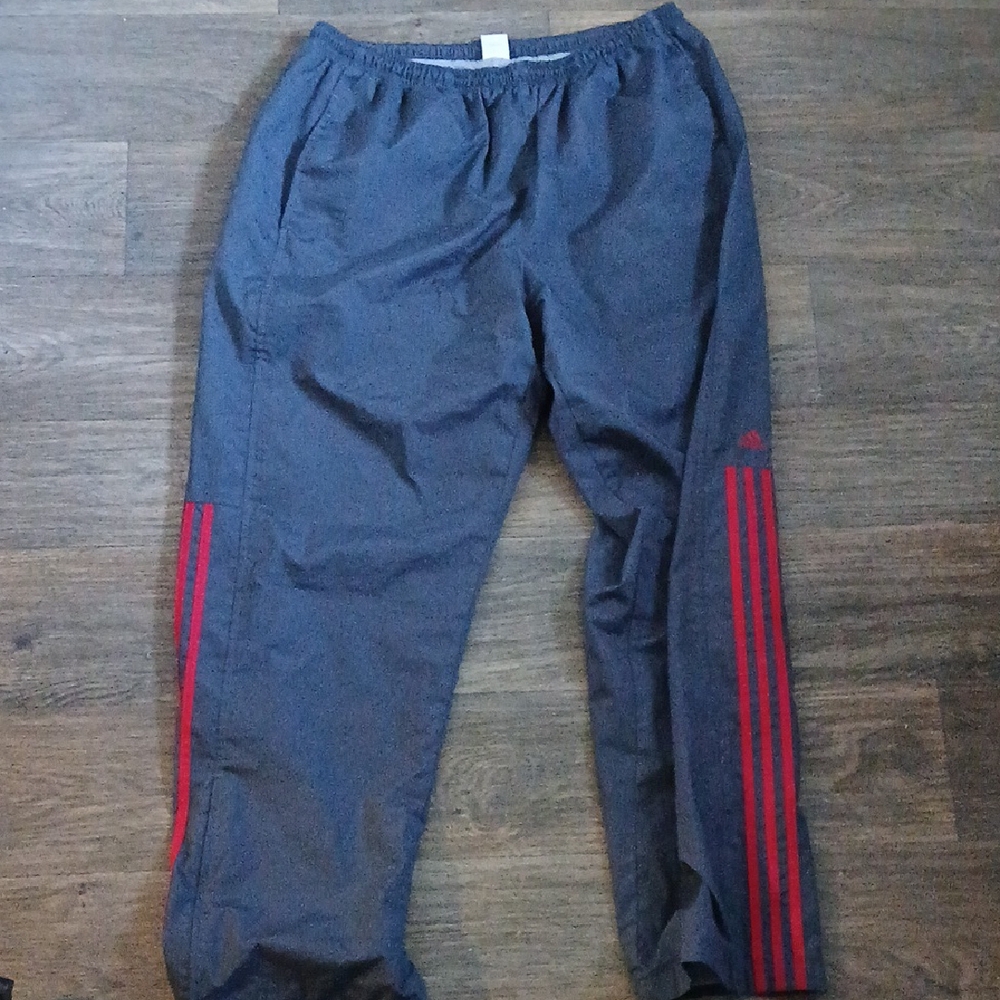 Vintage Men's Adidas Black & Red Stripes Mesh Lined Track Pant. 